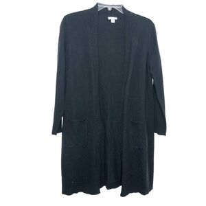 J. Jill Long Sleeve Open Front Cardigan Sweater Silk Wool Blend Black Size XS